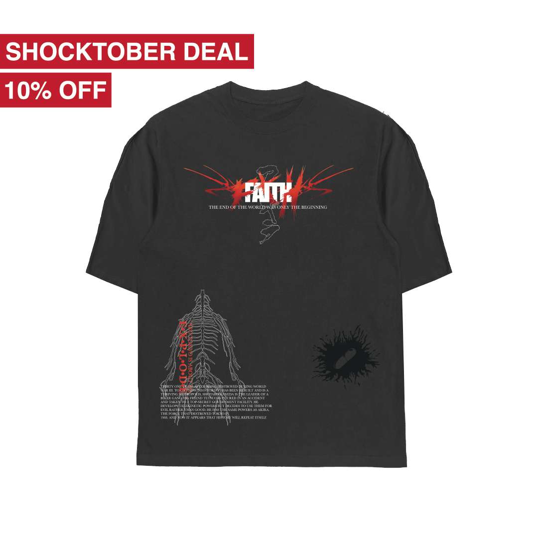 Faith Industries "Neo Tokyo is About to Explode" Black Acid Wash Tshirt